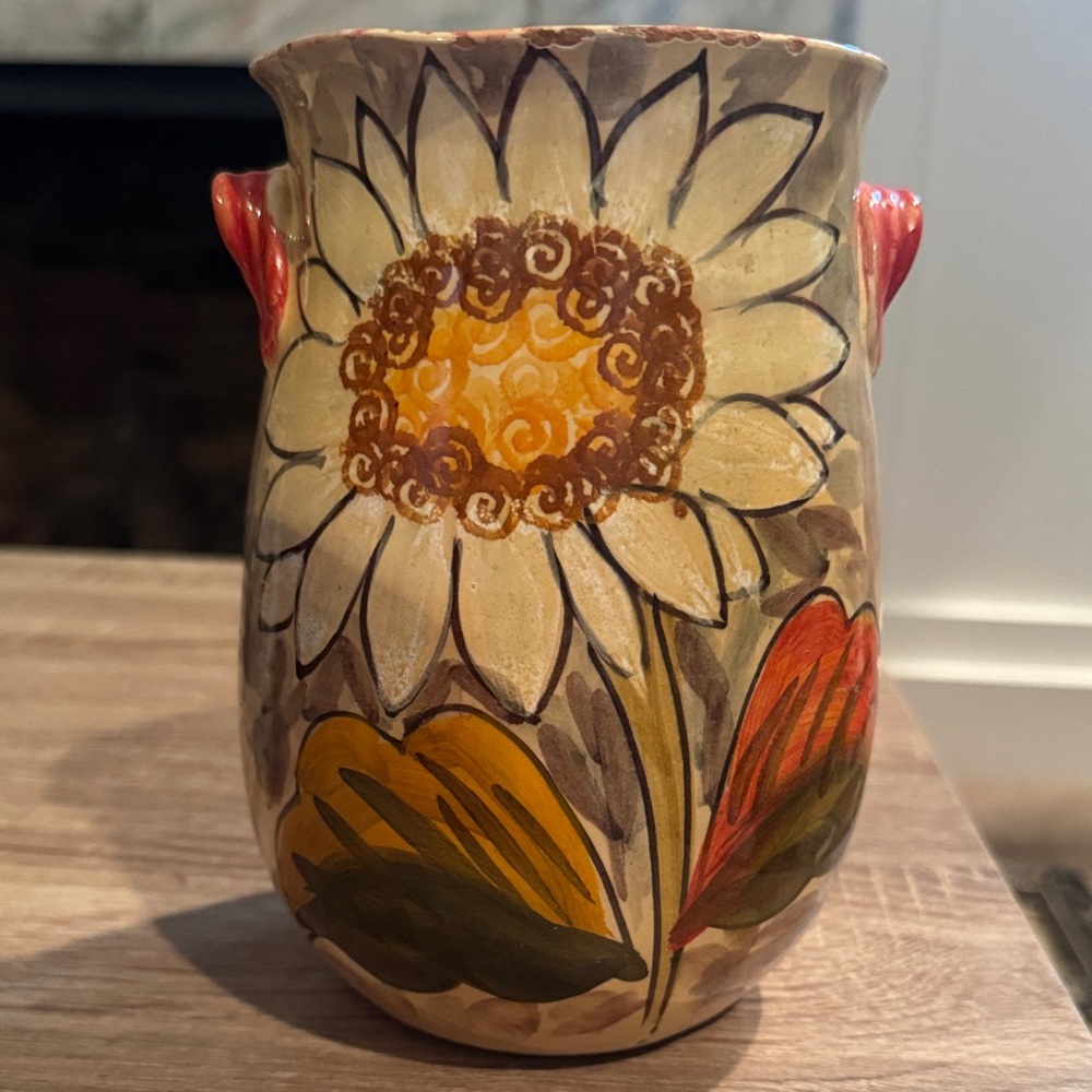 Vintage Hand-Painted Sunflower Ceramic Vase